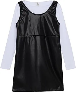 DeFacto Girl Long sleeve top and leather sleeveless dress two piece Woven set