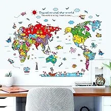 Cartoon monuments the country map world map wall sticker for baby kids