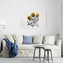 Detailed Illustration Three Flowers Black Yellow Printed canvas wall art 60x40