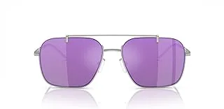 EMPORIO ARMANI(エンポリオアルマーニ) Men's EA2150 Aviator Sunglasses, Shiny Silver/Grey Mirrored Violet, 57 mm, Shiny Silver/Grey Mirrored Violet, 57 mm