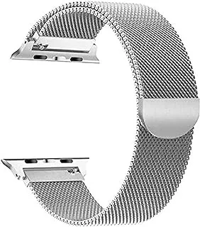 Compatible for Apple Watch Band 42mm 44mm, Stainless Steel Sport Wristband Loop Replacement with Strong Magnetic Closure Strap for iWatch Series1,2,3,4 Silver