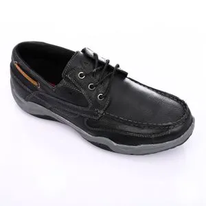 Activ Practical Lace Closure Leather Casual Shoes - Black