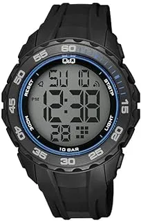 Q&Q Mens Large Digital Full-Size Chronograph Sport Watch Resin Band, Black/Blue