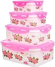 Generic Plastic Food Storage Containers With Printed Flowers Design And Multi Use For Kitchen Set Of 4 Pieces - Multi color