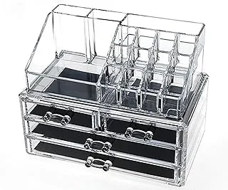 ECVV Clear Acrylic Cosmetic Organizer Makeup Holder Display Jewelry Storage Case 4 Drawer For Lipstick Liner Brush Holder Black