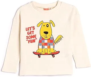 KOTON Babyboy's T-Shirt Long Sleeve Crew Neck Dog Printed Cotton T-Shirt