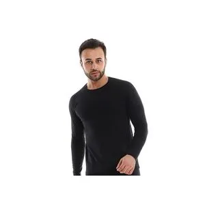 Red Cotton Men's Long Sleeve Cotton Undershirt -Black