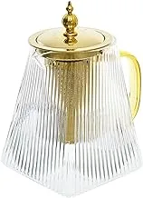 accessories shop Glass Engraved Pyramid Design Teapot With Stainless Steel Herbs Filter Strainer And Elegant Lid Set Of 3 Pieces 950 ML - Transparent Gold