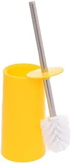 Generic Plastic Toilet Brush With Round Holder And Stainless Steel Handle For Bathroom Set Of 2 Pieces - Yellow Silver