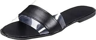 LKOER SOUL 2 SOLE Flat casual slippers fashionably transparent × Black metallic leather strap,38