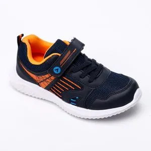 Air Walk Self Pattern Round Toecap Boys Sneakers - Navy Blue & Orange