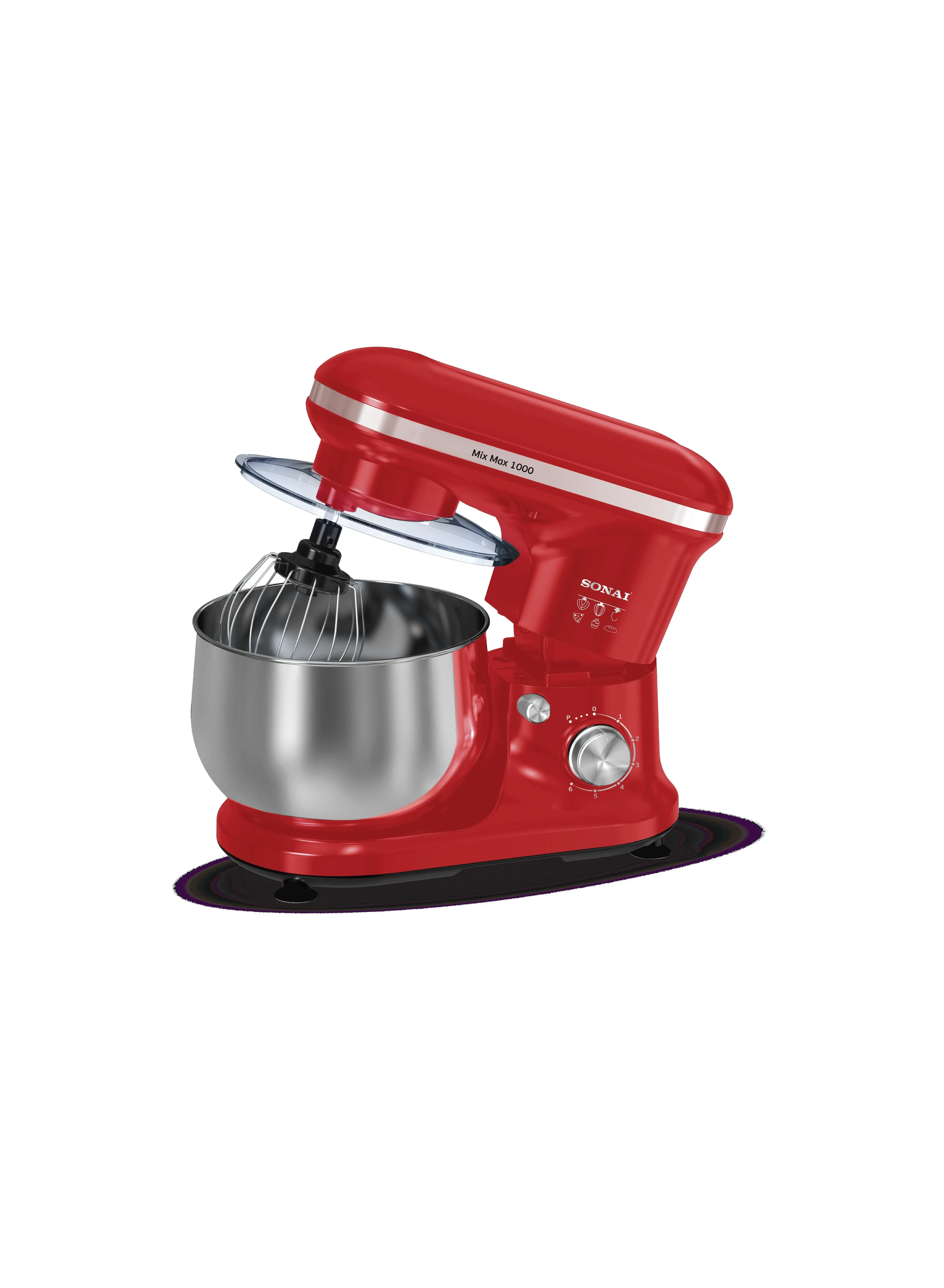 Sonai Mix Max Stand Mixer-6 Speeds + puls ,5L , Splash Guard ,1000 Watt-Black-SH-M880 red