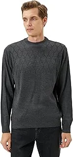 KOTON Men's Crew Neck Slim Fit Textured Ribbed Long-Sleeves Pullover (pack of 1)