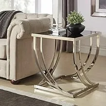 sama steel side table with dimensions 45cm * 45cm * height 60cm made of silver stainless steel and feme glass 6mm on top