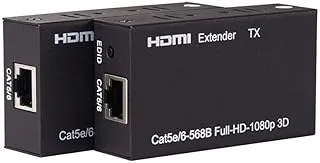 European regulations-Single Cat 5E / 6 AWG26 HDMI extender up to 196 feet (60M) supports Full HD 1080P 1080i HDCP EDID HDMI Expansion Adapter Transmitter and Receiver