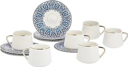 Istekana, Turkish Coffee Cup Set 6Pc, With Plate, Made Of Porcelain With Colored Decorated Design, Assorted Color Decorated Design, 2288/2232.055C