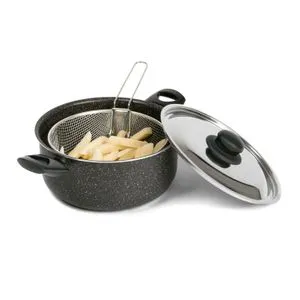 Lazord Granite Frying Pot With Frying Basket - 24 Cm - Black