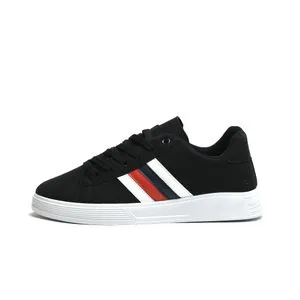 Desert Side Colored Fashion Chamois Flat Sneakers For Men - Black