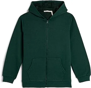 KOTON Boy's Zipper Hooded Sweatshirt Basic Kangaroo Pocket Brushed Interior Sweatshirt