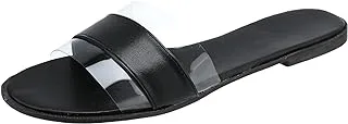 AUUXVA SOUL 2 SOLE Flat casual slippers fashionably transparent × Black metallic leather strap,41