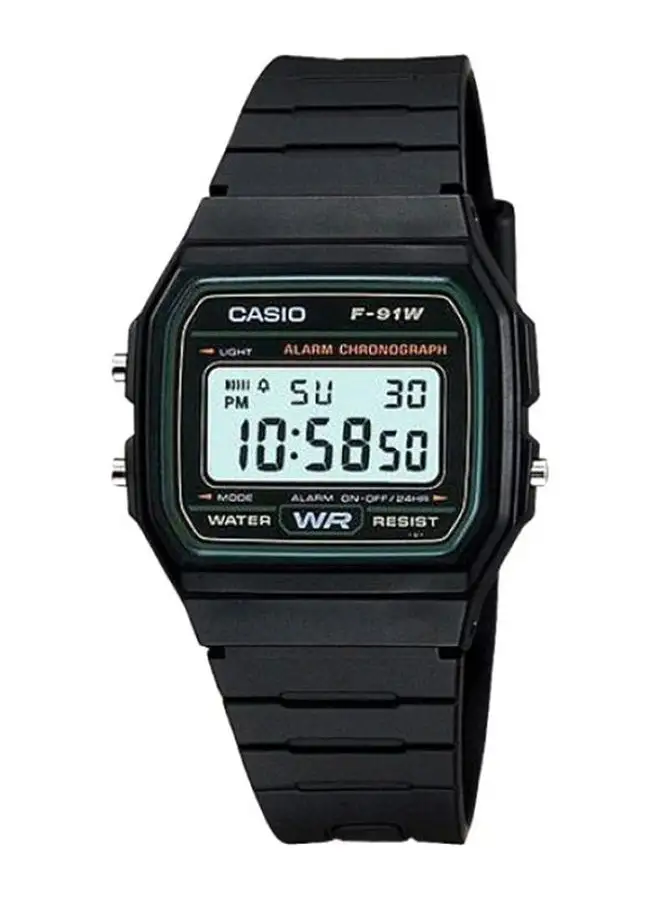 CASIO ساعة رقمية مقاومة للماء للرجال F-91W-3DG - 37 ملم - أسود