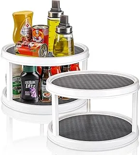 Yesland 2 Pack 2-Tier Lazy Susan Turntable, 12 Inches Non-Skid Tiered Rotating Kitchen Spice Organizer for Cabinets Pantry Bathroom Countertop Refrigerator(Gray and White)