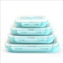 Lunch Boxes - Silicone Bento Lunch Box Square Leak-Proof Refrigerator Storage Box Sealed Storage Box Portable Folding Lunch Box Food Container (Blue 350ml)