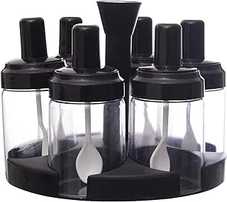 Generic Plastic spice Rotating Bottles Amazing Design With Moisture Proof and Ladle Cover One For Kitchen set Of 6 Pieces - Black Transparent