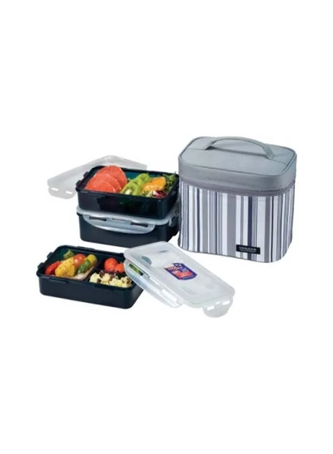 LOCK & LOCK L&L Lunch Box 3-Piece Set Grey Stripe Bag