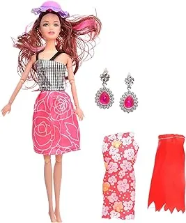 Elnada High Quality Doll with Cap, Earrings and 2 dresses in a box For Kids, Gift,fun and entertainment - Multi Color