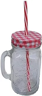 Glass Jar With Lid and Straw - Red