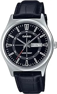 Casio MTP-V006L-1C Men's Leather Band 24 Hour Black Index Dial Day Date 3-Hand Analog Watch