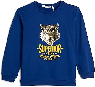 KOTON Boy's Sweatshirt Tiger Reversible Sequins Brushed Interior Crew Neck Cotton Sweatshirt