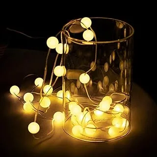 سلسلة مصابيح LED من Gesto Globe Milky Ball - مصابيح خرافية بطول 12 قدمًا مع 16 لمبة LED - مصابيح LED تسلسلية كريستال خرافية مقاومة للماء - مصابيح LED للديكور المنزلي، ديوالي وعيد الميلاد - (أبيض دافئ)