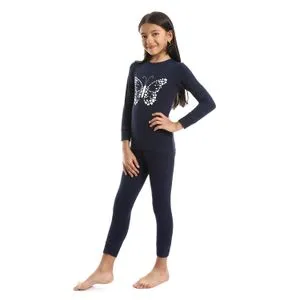 Red Cotton Girls Thermal Set-black