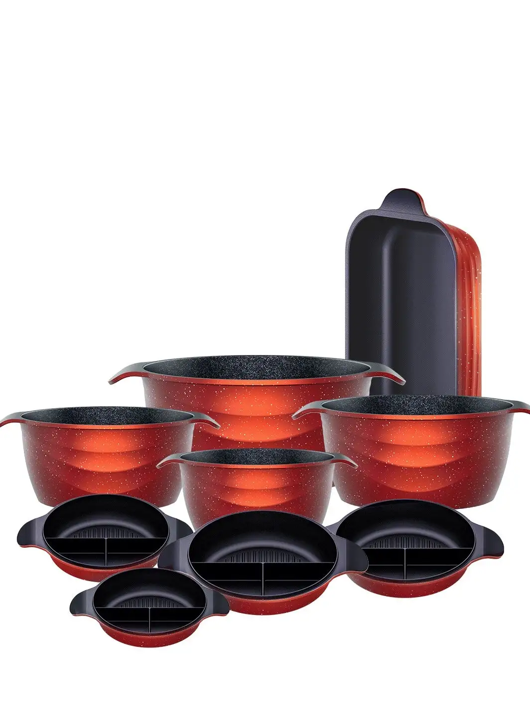 NeoKlein Set of 9 (Oven tray 36+4 divided grills+4 duck pots 18-20-24-30) -Orange