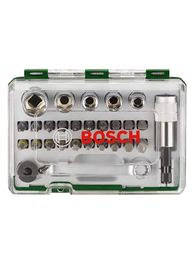 BOSCH Bosch Screwdriver Bit Set 27 pieces with Ratchet , Durable screwdriver bits for 5 screw head types in 20 standard sizes. | Model: 2607017160