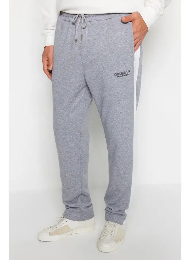 trendyol Men's Gray Men's Regular/Regular Cut Contrast Color Paneled Bold Text with Embroidered Regular Leg Sweatpants.