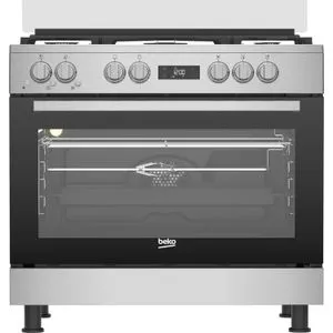 Beko GGR 15325 FX NS Gas Cooker  - 90 cm - 5 Burners Full Safety cooling fan + cooking fan + Digital + cast pan support