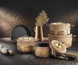 Brioni SELECTION PLUS Natural Granite Cookware Set - 9 PCs (4 Pots 18/20/24/28, Frying Pan 28 Cm) - Cream