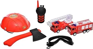 Generic Plastic Fire Station Game Kit Containing Two Fire Trucks With Wireless Device And Protection Hat Add More Entertaining For Kids Set Of 8 Pieces - Multi Color