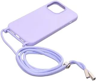 Silicone Back Phone Protection Cover With Fabric Strap And Safety Edges For Iphone 15 Pro Max - Lavender