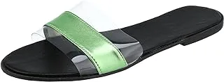 LKOER SOUL 2 SOLE Flat casual slippers fashionably transparent ×Green metallic leather strap,40