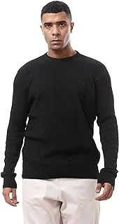 Ravin mens Men Pullover Round Neck Black Chunky Knit Pullover Pullover Sweater