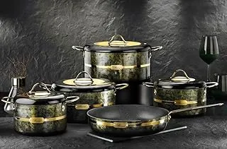 Brioni SELECTION Natural Granite Cookware Set - 9 PCs (4 Pots 18/20/24/28, Frying Pan 28 Cm) - Green