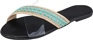 LKOER SOUL 2 SOLE Flat slippers with a criss-cross thin embroidery strap and a transparent strap,GREEN,39