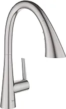 Grohe, Zedra, Single-Lever Kitchen Sink, mixer, Tap, High C-spout with Pull-Out Comfort shower, Head, 3 Spray Options, H. 401mm, 35 mm Ceramic Cartridge, 360° Swivel Range, Stainless Steel, 32294DC2