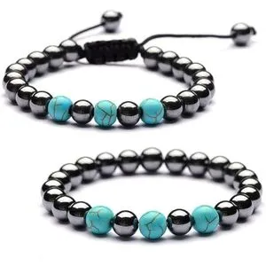 Hematite & Turquoise Power Bracelets (black & Turquoise)