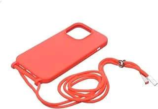 Silicone Back Phone Protection Cover With Fabric Strap And Safety Edges For Iphone 14 Pro Max 6.7- Red