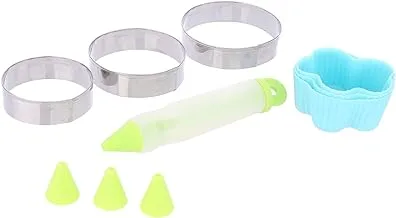 Cake Decoration Set - 3 Round Cookie Cutters, Decorating Pen, 3 Funnels and 3 Silicon Molds - Multi color